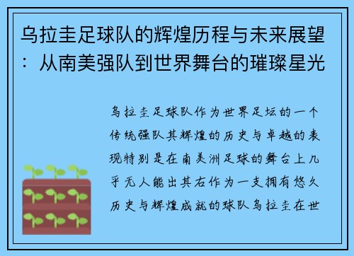乌拉圭足球队的辉煌历程与未来展望：从南美强队到世界舞台的璀璨星光