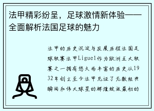 法甲精彩纷呈，足球激情新体验——全面解析法国足球的魅力
